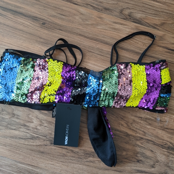 NWT Fashion Nova 2 PC Stripe Sequin Coord Set - Picture 8 of 12